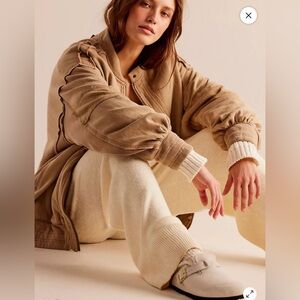 Free People NWOT We the Free Beige Lou Moto‎ Jacket size Large Oversized Fit